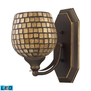 Bath And Spa 1 Light Led Vanity In Aged Bronze And Gold Leaf Glass