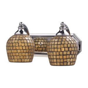 Bath And Spa 2 Light Vanity In Polished Chrome And Gold Leaf Glass