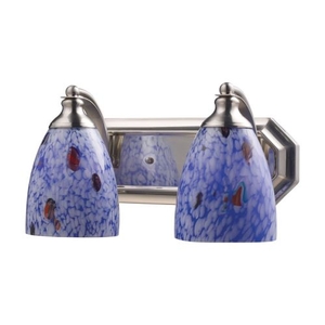 Bath And Spa 2 Light Vanity In Satin Nickel And Starburst Blue Glass