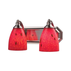 Bath And Spa 2 Light Vanity In Satin Nickel And Fire Red Glass