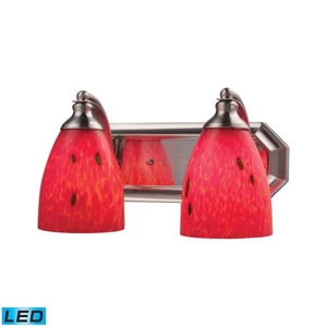 Bath And Spa 2 Light Led Vanity In Satin Nickel And Fire Red Glass