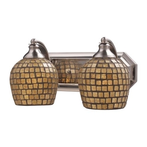 Bath And Spa 2 Light Vanity In Satin Nickel And Gold Leaf Glass