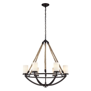 Natural Rope 6 Light Chandelier In Aged Bronze And White Glass