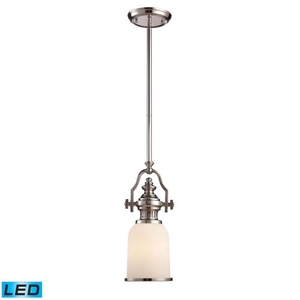 Chadwick 1 Light Led Mini Pendant In Polished Nickel And White Glass