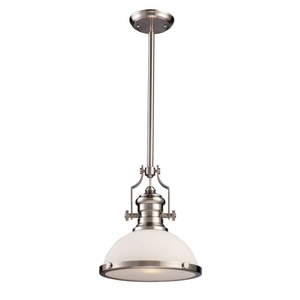 Chadwick 1 Light Pendant In Satin Nickel With White Glass