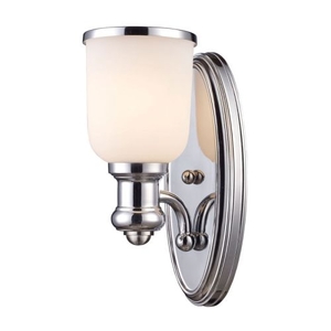 Brooksdale 1 Light Wall Sconce In Polished Chrome And White Glass