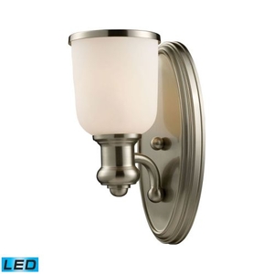 Brooksdale 1 Light Led Wall Sconce In Satin Nickel And White Glass