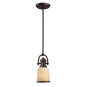 Brooksdale 1 Light Mini Pendant In Oiled Bronze And Amber Glass
