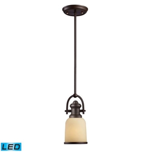 Brooksdale 1 Light Led Mini Pendant In Oiled Bronze And Amber Glass