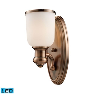 Brooksdale 1 Light Led Wall Sconce In Antique Copper And White Glass