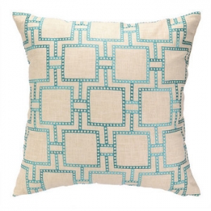 Dotted Line Turquoise Embroidered Pillow