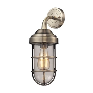 Seaport 1 Light Wall Sconce In Antique Brass And Clear Glass