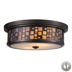 Tiffany Flushes 2 Light Flushmount In Oiled Bronze And Tea Stained Glass - Includes Recessed Lighting Kit