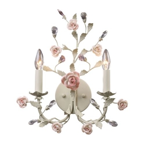 Heritage 2 Light Wall Sconce In Cream With Pink Porcelain Accents