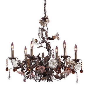 Cristallo Fiore 6 Light Chandelier In Deep Rust With Crystal Florets