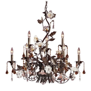 Cristallo Fiore 9 Light Chandelier In Deep Rust With Crystal Florets