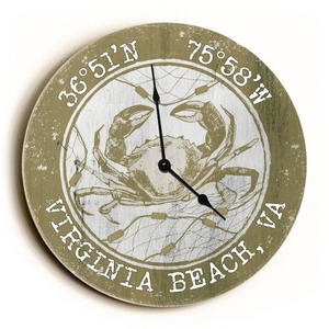Custom Coordinates Crab Clock - Round Khaki