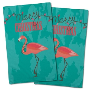 Flamingo Christmas Hand Towel (Set Of 2)