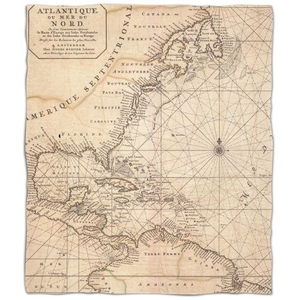 Old World Nautical Chart Fleece Throw Blanket