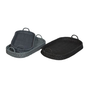 Oval Rattan Trays In Manor Slate And Misty Blue, Gray