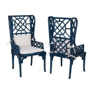 Bamboo Wing Back Chair, Blue