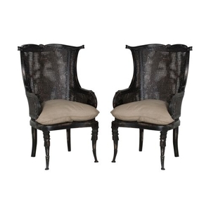 Caned Wingback Chair, Black