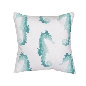 Seahorse White / Aqua Animal Indoor / Outdoor Throw Pillow 18 inch