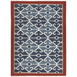 Sultan Handmade Geometric Blue / Red Area Rug (4'  x  6')