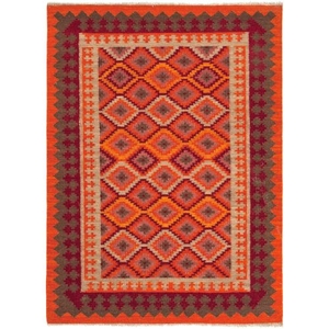 Izmir Handmade Geometric Orange / Red Area Rug (5'  x  8')