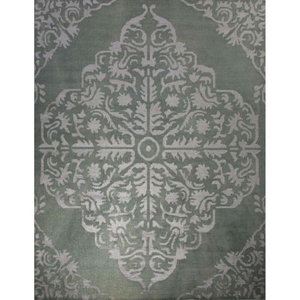 Chantilly Hand-Knotted Medallion Silver / Green Area Rug (5'  x  8')