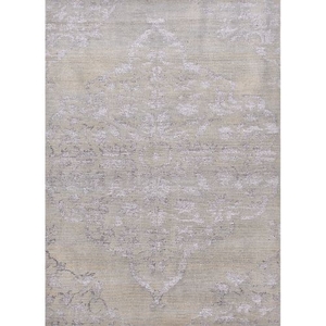 Chantilly Hand-Knotted Medallion Silver / Blue Area Rug (9'  x  13')