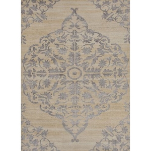 Chantilly Hand-Knotted Medallion Silver / Ivory Area Rug (9'  x  13')