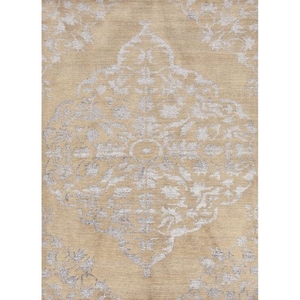 Chantilly Hand-Knotted Medallion Beige / Silver Area Rug (9'  x  13')