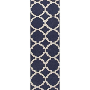 Rafi Handmade Trellis Blue / Cream Runner Rug (2'6"  x  8')