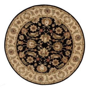 Selene Handmade Floral Black / Beige Round Area Rug (10'  x  10')
