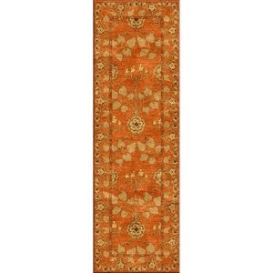 Rodez Handmade Floral Orange / Taupe Runner Rug (2'6"  x  8')