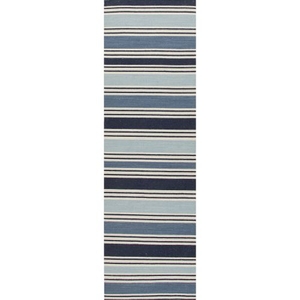 Salada Handmade Stripe Blue / White Runner Rug (2'6"  x  8')