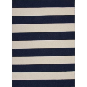 Tierra Handmade Stripe Navy / White Area Rug (8'  x  10')
