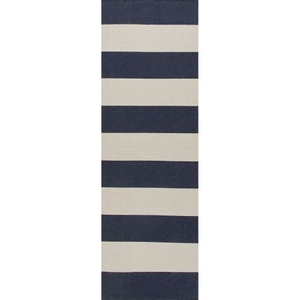 Tierra Handmade Stripe Navy / White Runner Rug (2'6"  x  8')