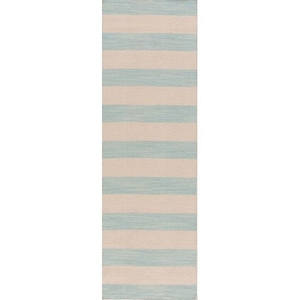 Dias Handmade Stripe Light Blue / White Runner Rug (2'6"  x  8')