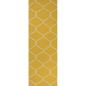 Delphine Handmade Trellis Yellow / White Runner Rug (2'6"  x  8')