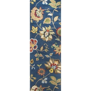 Feria Handmade Floral Blue / Multicolor Runner Rug (2'6"  x  8')