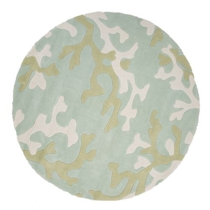 Coral Fixation Handmade Abstract Green / White Round Area Rug (6'  x  6')