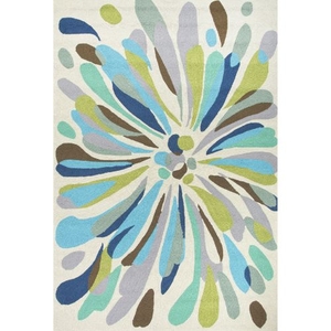 Flowerburst Indoor / Outdoor Abstract Silver / Multicolor Area Rug (5'  x  7'6")