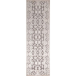 Regal Damask Gray / White Runner Rug (2'6"  x  8')