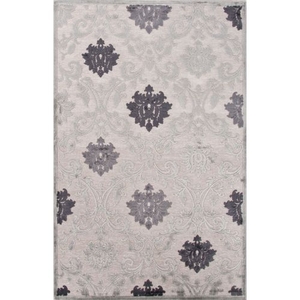 Glamourous Damask Gray / White Area Rug (7'6"  x  9'6")