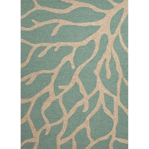 Coral Indoor / Outdoor Abstract Teal / Tan Area Rug (2'  x  3')