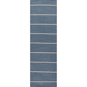 Cape Cod Handmade Stripe Blue / Cream Runner Rug (2'6"  x  8')