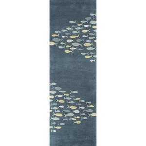 Schooled Handmade Animal Blue / Gray Runner Rug (2'6"  x  8')