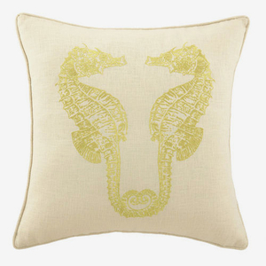 Seahorse In Gold Embroidered Pillow